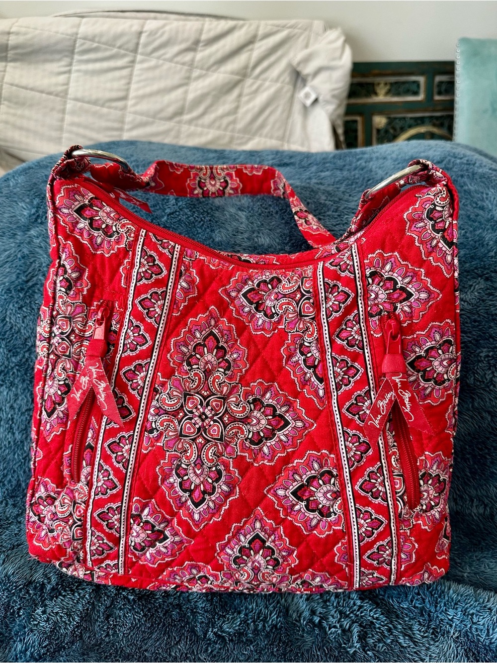 Vera Bradley Frankly Scarlet Retired  Red Quilted Paisley-Print Shoulder Bag